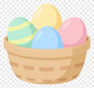 A basket containing four pastel Easter eggs.