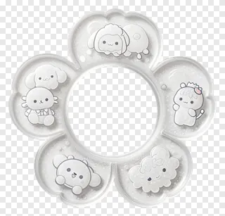 Frosted glass flower frame with cartoon animals.
