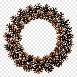 A wreath made of frosted pinecones.