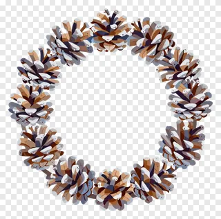 A sparse wreath of frosted pinecones.
