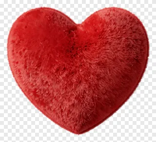 A red, fluffy heart-shaped pillow.