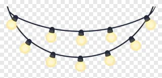 String of glowing festival lights hanging in an arc.