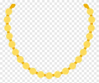 A curved gold bead necklace.