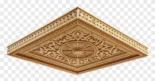 A golden, carved ceiling medallion with floral and geometric patterns.