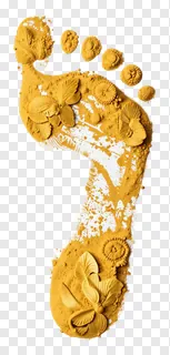 A golden footprint decorated with floral designs.