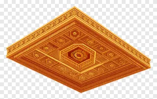 Golden geometric ceiling with ornate patterns.