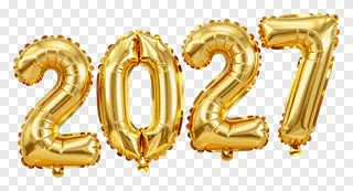 Golden balloon numbers spelling 2027.