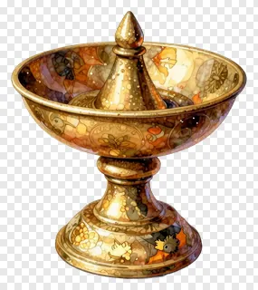 A golden kalash with mosaic designs for Lakshmi puja.
