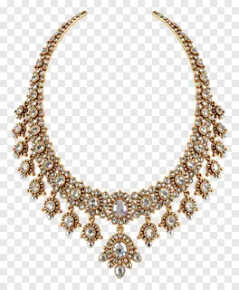 Golden necklace with central oval stone and dangling accents.