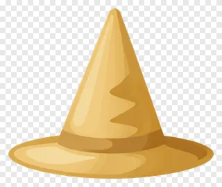 A golden witch hat with a smooth texture.