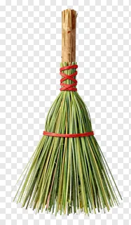A grass broom with red thread bindings.