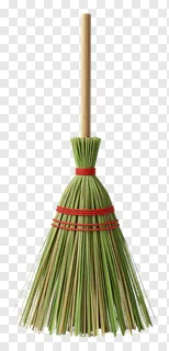 A grass broom with red thread binding.