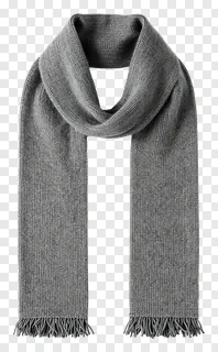 Gray knitted winter scarf with fringe.