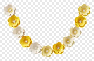 A curved garland of layered paper flowers in yellow and cream.