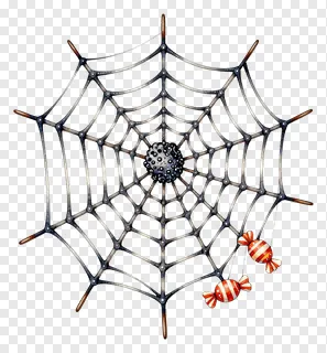 Spiderweb made of metal strands holding red-and-white candy drops.