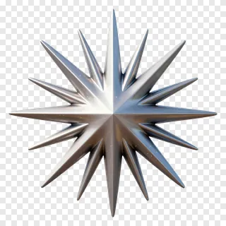 A metallic starburst sculpture with multiple sharp points.