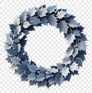 A circular wreath of blue and gray autumn leaves.