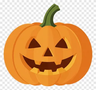 A carved jack-o-lantern pumpkin with a green stem.