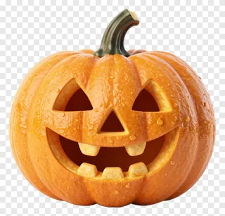 A carved pumpkin with a smiling face and water droplets.