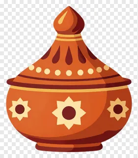 An orange decorated karwa pot with star designs.