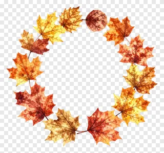 Circular wreath of autumn maple leaves in watercolor style.