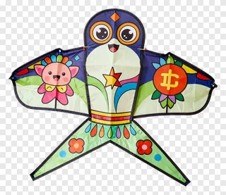 A colorful paper kite shaped like an owl with big eyes and floral designs.