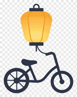 An orange-yellow paper lantern attached to a tricycle frame.