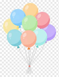 A bunch of pastel-colored balloons tied together.