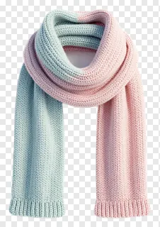 A pastel pink and blue knitted scarf draped in a loop.