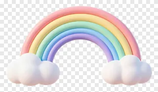 A pastel-colored rainbow with soft clouds at both ends.