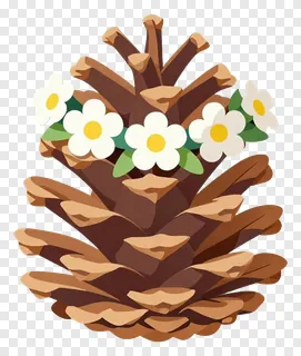 A pinecone decorated with a flower crown.