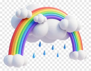 A colorful rainbow emerging from clouds after rain.