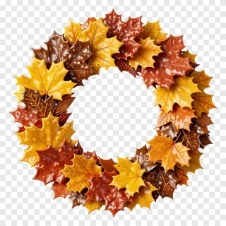 A wreath of glossy autumn maple leaves.