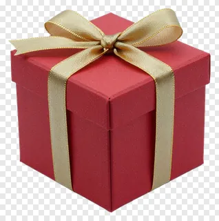 Red gift box with gold ribbon bow.