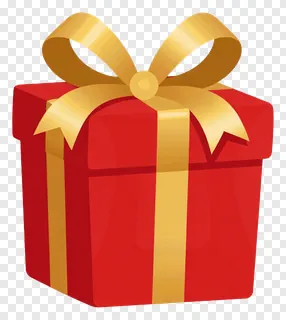 A red gift box with a gold satin bow.