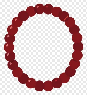 Circular rudraksha mala bead necklace with dark red beads.