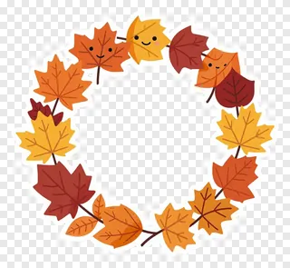 A wreath of smiling autumn leaves in orange and red.