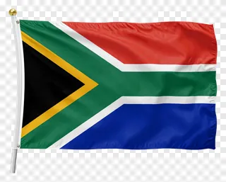 South African flag waving on a pole.