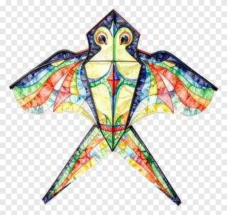 Colorful bird-shaped paper kite with stained glass design.