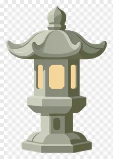 Stone lantern with curved roof and glowing interior.