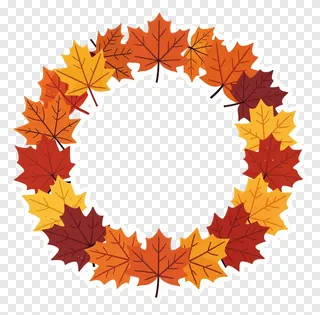 A symmetrical wreath of autumn maple leaves.