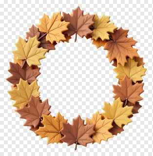 A wreath of autumn maple leaves with textured, three-dimensional appearance.