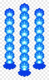Three vertical strands of blue floral garlands.