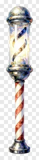 A vintage barber pole with red and white stripes.