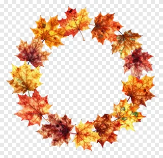A wreath of autumn maple leaves in watercolor style.