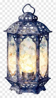 A blue watercolor lantern with a glowing interior.
