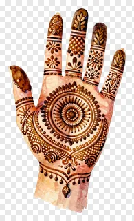 Hand decorated with detailed brown mehndi designs in watercolor style.
