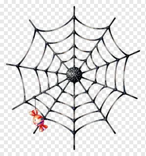 A watercolor-style spiderweb with a candy hanging from it.