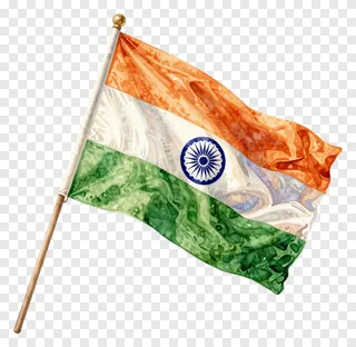 A watercolor painting of the Indian tricolor flag waving on a pole.