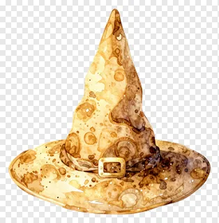 A watercolor-style witch hat with a gold buckle.